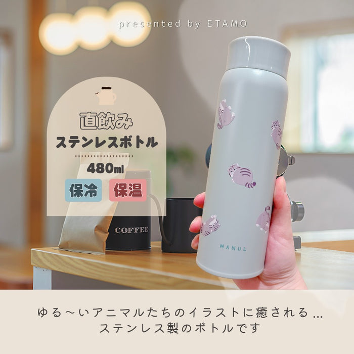 レアアニマル 保冷 保温 ステンレスボトル 480ml マヌルネコ ハシビロコウ ウォンバット マーモット