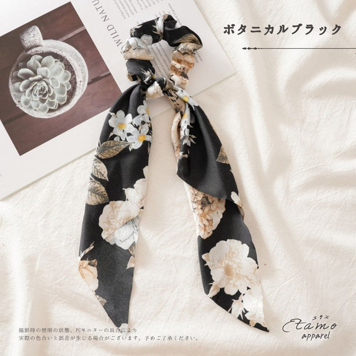 リボン シュシュ 花柄 ボタニカル ピンク オレンジ グリーン ブルー ブラック