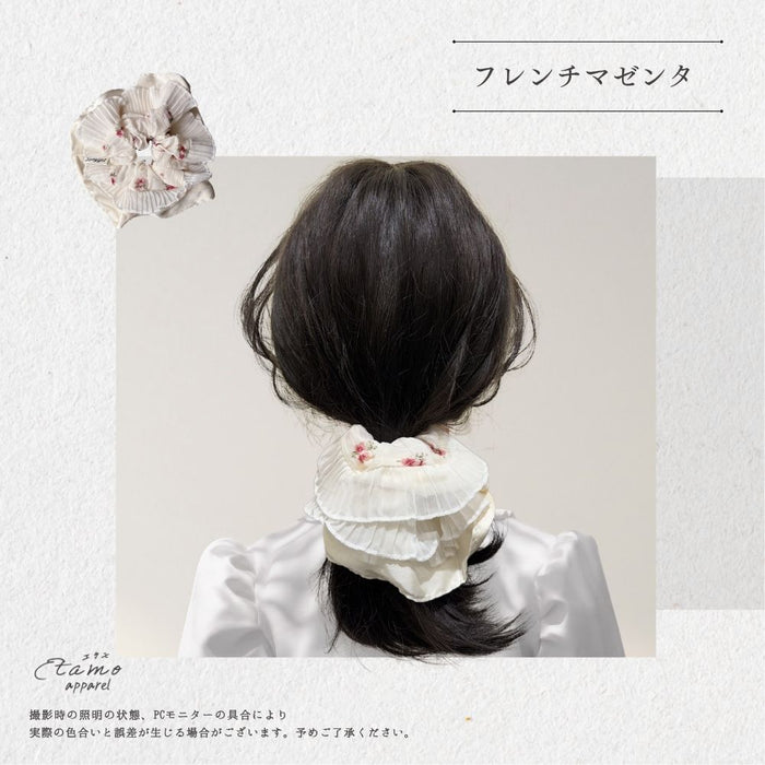 シュシュ 花柄 ホワイト ブラック