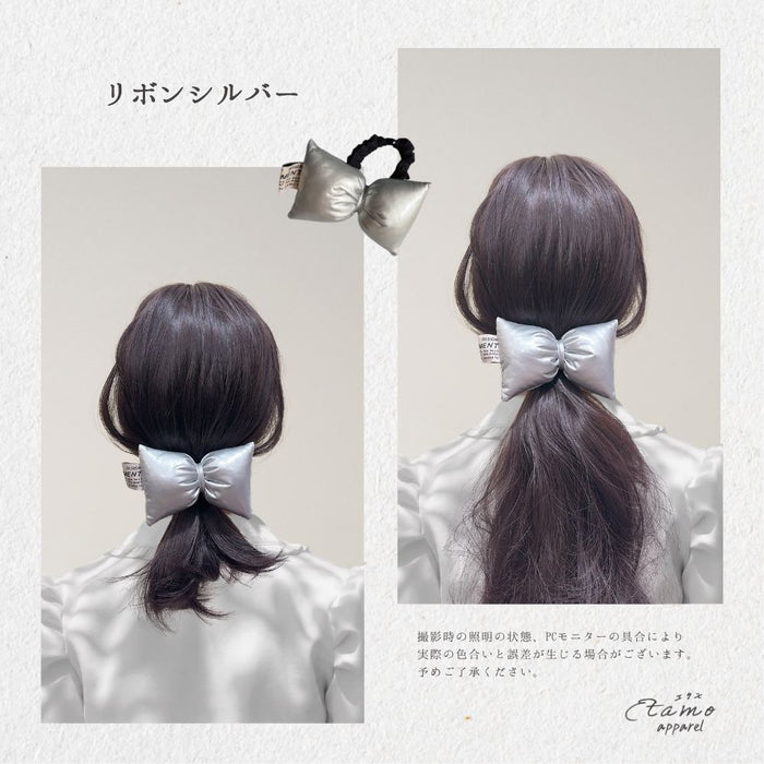 リボン ヘアゴム レッド シルバー ブラック
