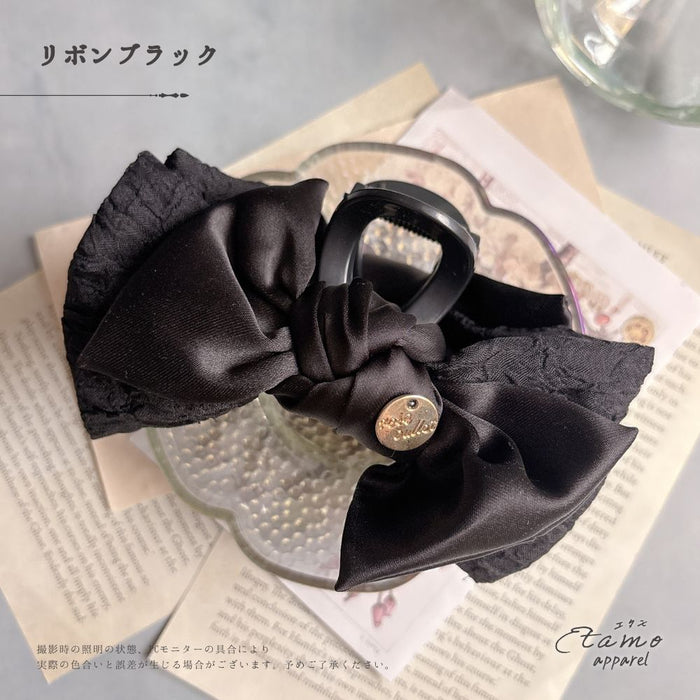 ヘアクリップ ダブルリボン ホワイト ブラック