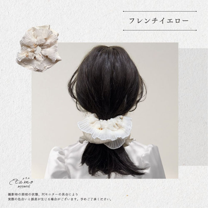 シュシュ 花柄 ホワイト ブラック