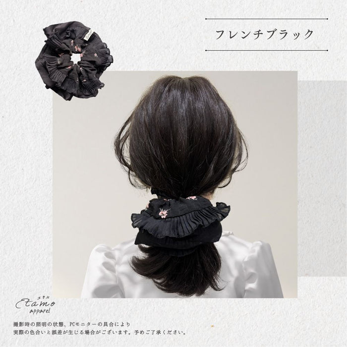シュシュ 花柄 ホワイト ブラック