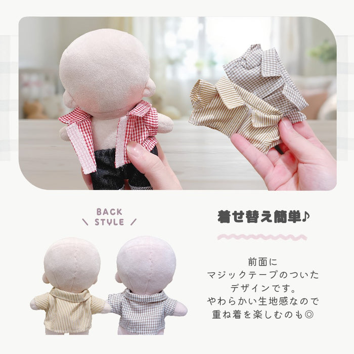 ぬい服 15cm 前開きシャツ トップス チェック ストライプ