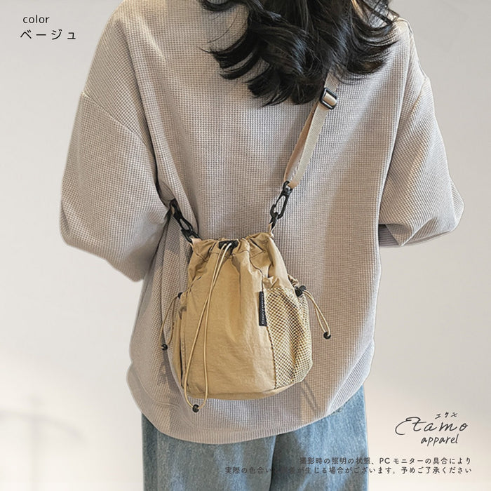 ショル巾着 ショルダー バッグ ブラック サンドベージュ ベージュ グレー グリーン