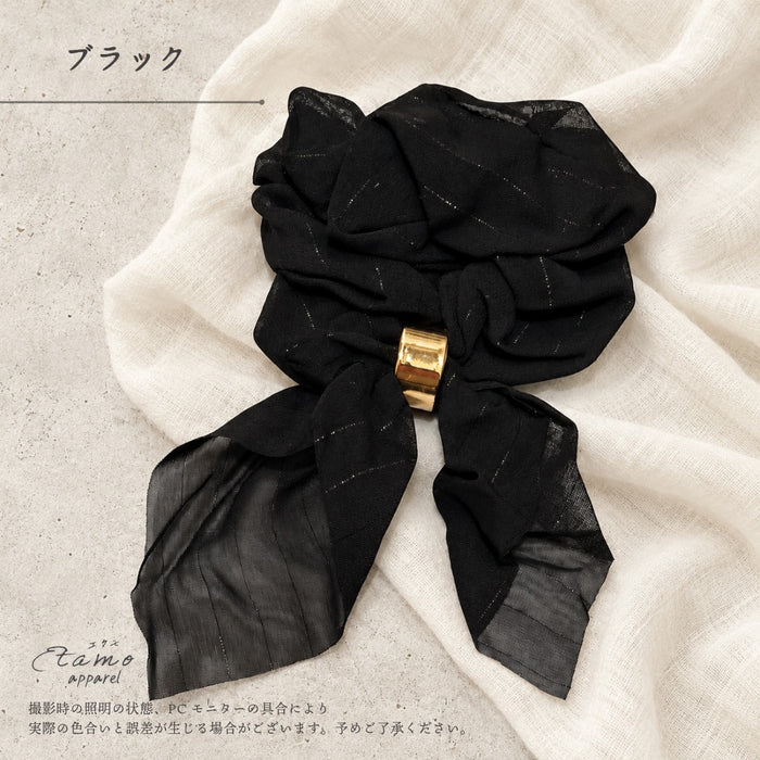 シュシュ リボン シフォン ブラック ホワイト ベージュ パープル ブルー グリーン オレンジ コーラル ピンク