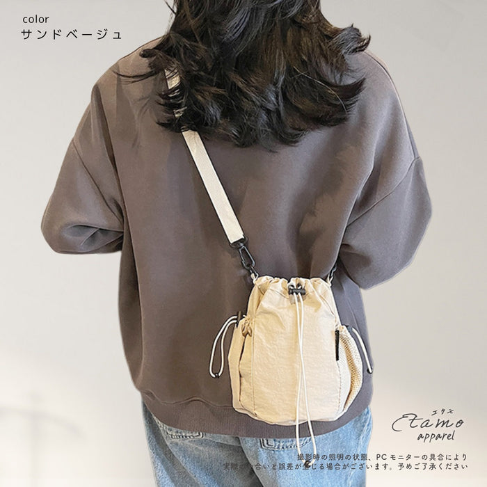 ショル巾着 ショルダー バッグ ブラック サンドベージュ ベージュ グレー グリーン