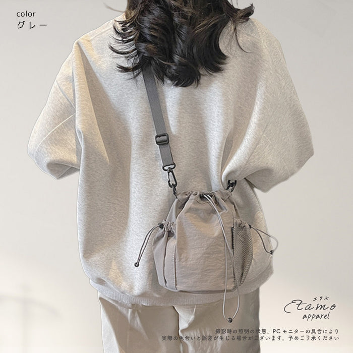 ショル巾着 ショルダー バッグ ブラック サンドベージュ ベージュ グレー グリーン