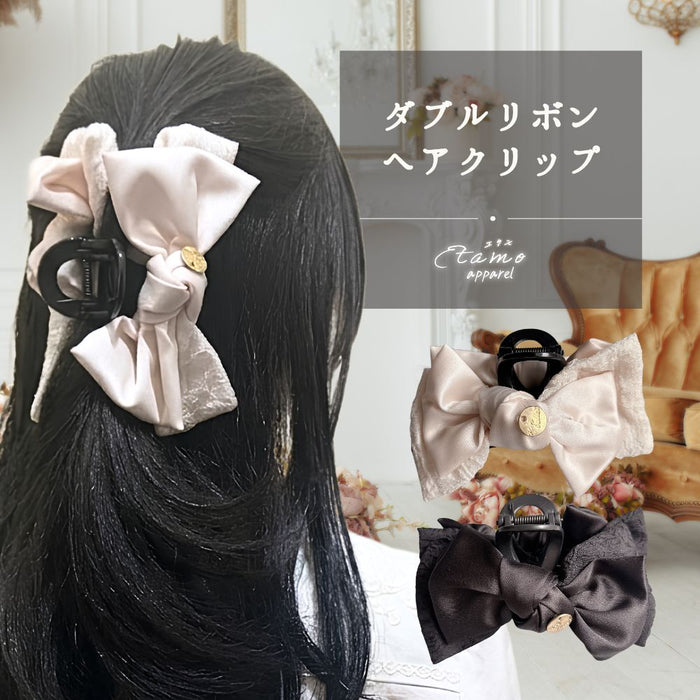 ヘアクリップ ダブルリボン ホワイト ブラック