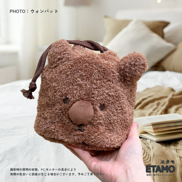レアアニマル ぬいぐるみ 巾着 ポーチ ハシビロコウ マヌルネコ ウォンバット フェネック