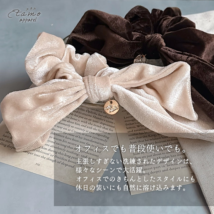 シュシュ リボン ベロア ブラック ブラウン ベージュ