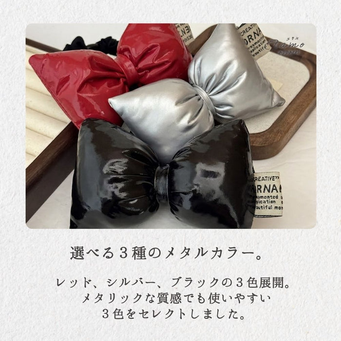 リボン ヘアゴム レッド シルバー ブラック
