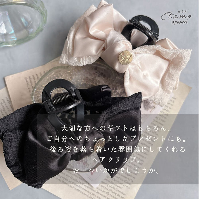 ヘアクリップ ダブルリボン ホワイト ブラック