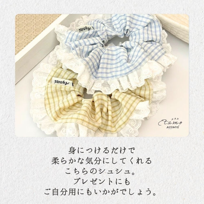 シュシュ グラフチェック イエロー ブルー