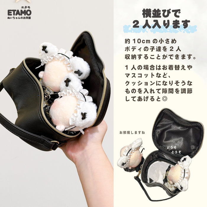 猫型 ぬいポーチ 10cm ブラック ベージュ ブルー ピンク パープル