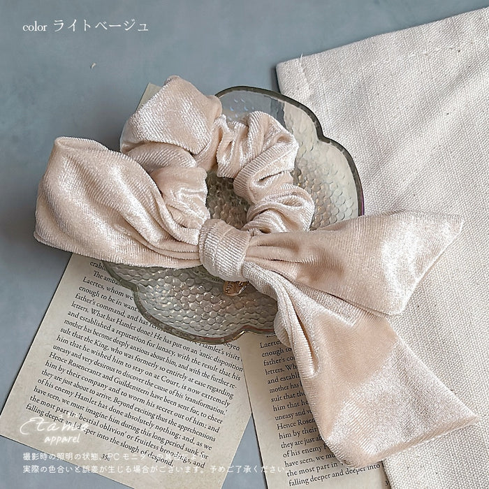 シュシュ リボン ベロア ブラック ブラウン ベージュ