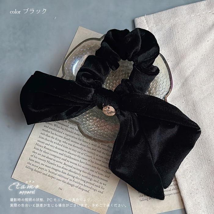 シュシュ リボン ベロア ブラック ブラウン ベージュ