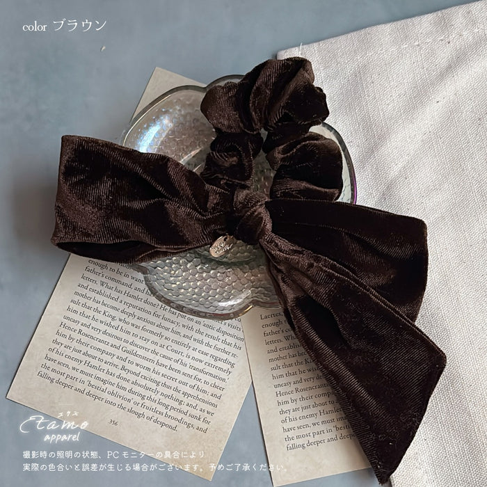 シュシュ リボン ベロア ブラック ブラウン ベージュ