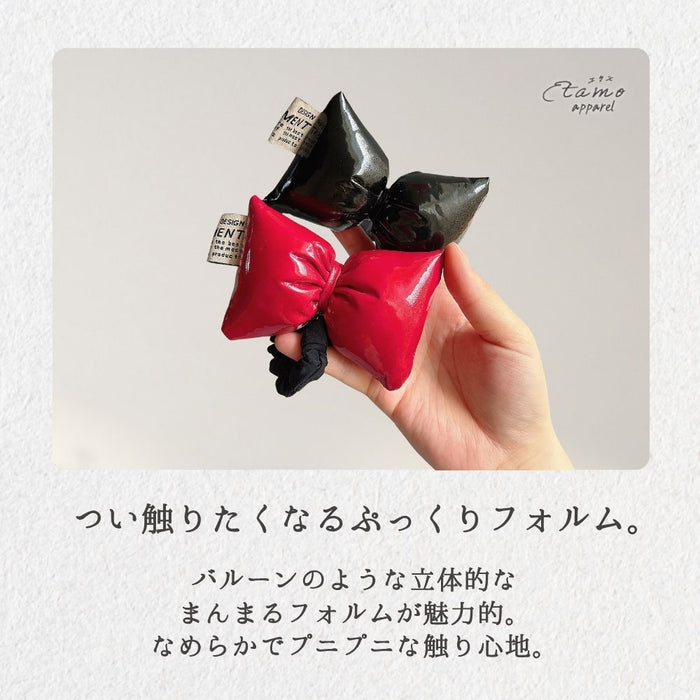 リボン ヘアゴム レッド シルバー ブラック
