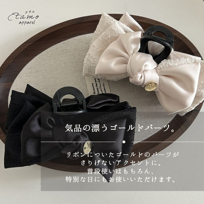 ヘアクリップ ダブルリボン ホワイト ブラック