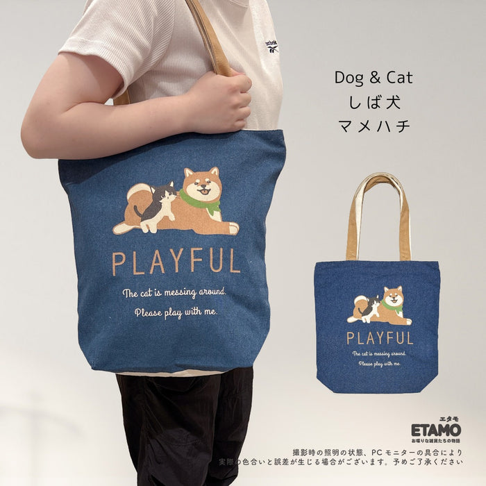 トートバッグ A4 縦型 ファスナー付き 犬猫 しば犬 ダックス チワワ アメショ マメハチ キジシロ