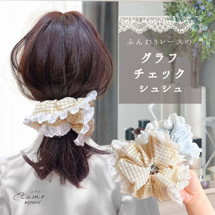 シュシュ グラフチェック イエロー ブルー