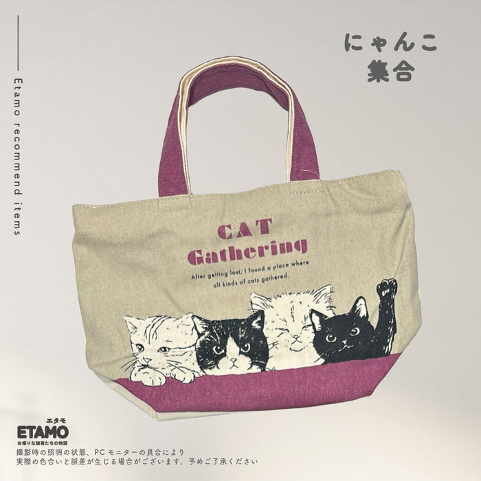 ミニ トートバッグ 猫 ネコ ファスナー付き