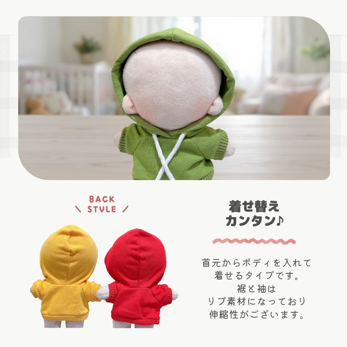 ぬい服 15cm パーカー プルオーバー レッド ピンク イエロー グリーン ブルー パープル