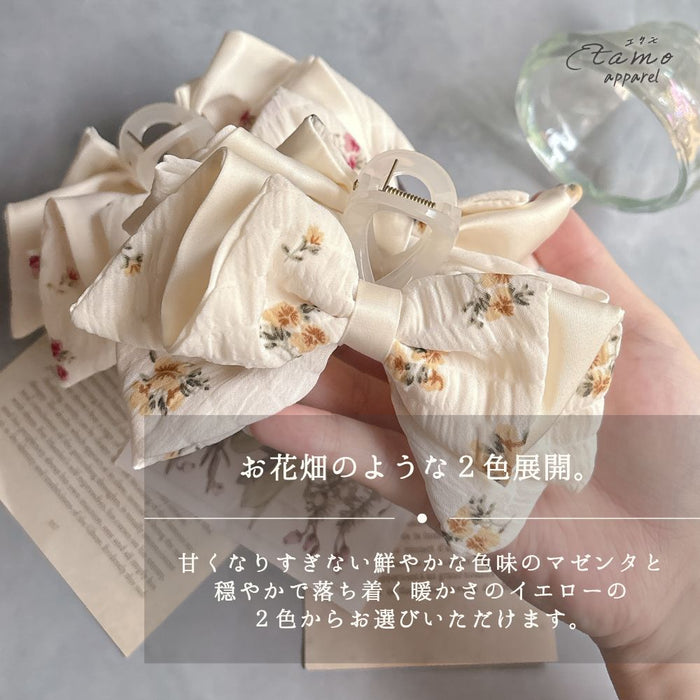 ヘアクリップ バンス リボン 花柄 オフホワイト