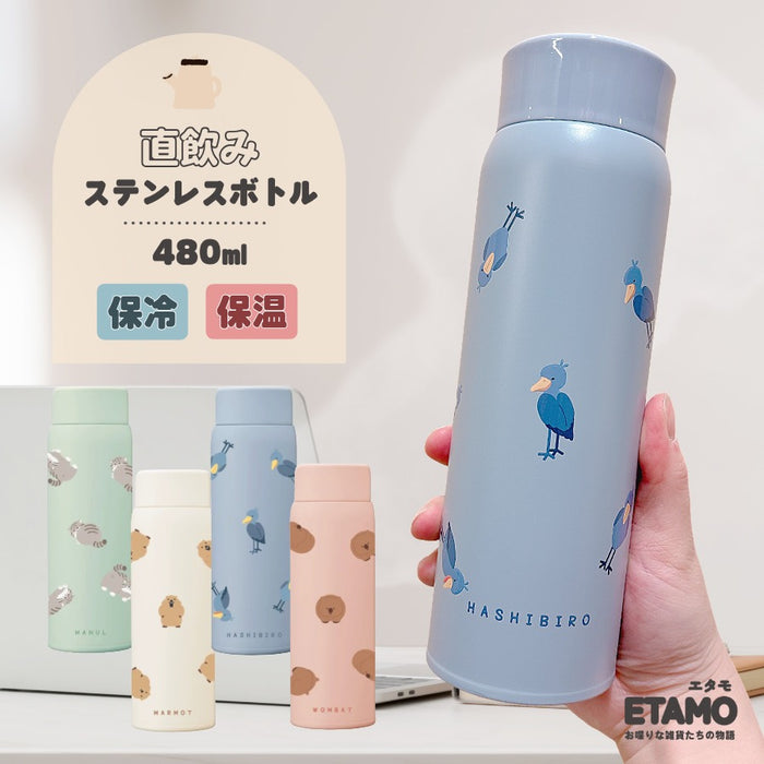 レアアニマル 保冷 保温 ステンレスボトル 480ml マヌルネコ ハシビロコウ ウォンバット マーモット