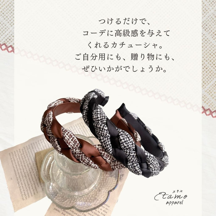 カチューシャ ツイード ブラック ブラウン