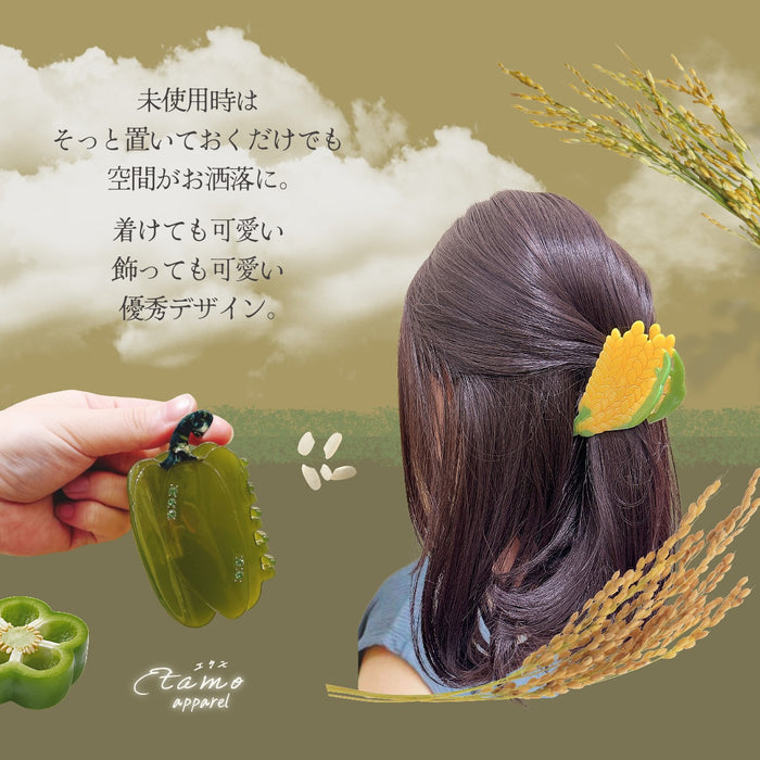 農作物 ヘアクリップ バンス 野菜 果物 トマト ナス ピーマン りんご 桃 稲穂