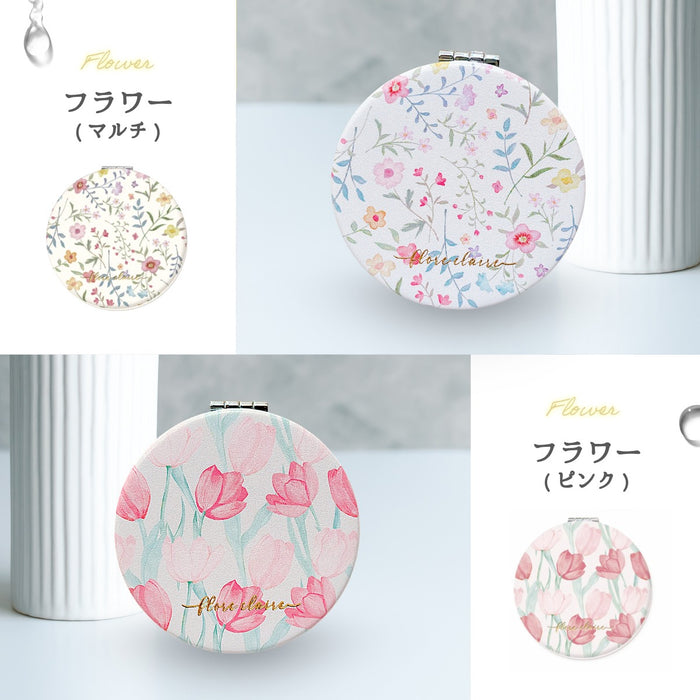 拡大鏡付き コンパクトミラー 鏡 犬 ネコ シマエナガ ウサギ 花 桜 ミモザ 花柄 ローズ