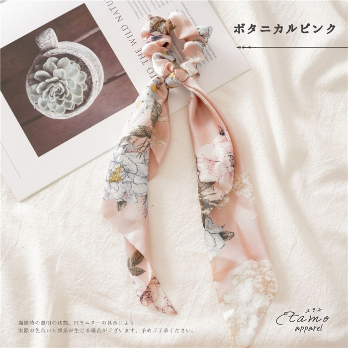リボン シュシュ 花柄 ボタニカル ピンク オレンジ グリーン ブルー ブラック