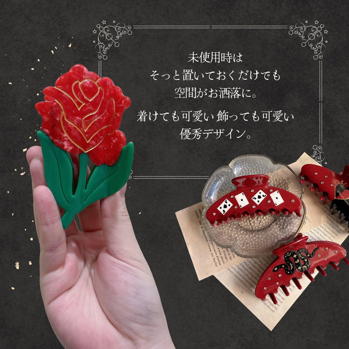 ヘアクリップ バンス 童話 ハート トランプ 蛇 薔薇