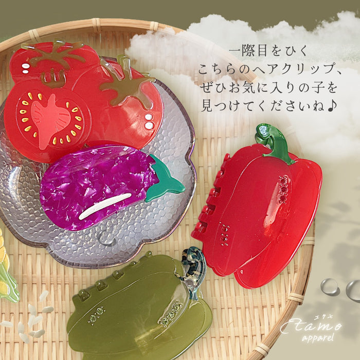 農作物 ヘアクリップ バンス 野菜 果物 トマト ナス ピーマン りんご 桃 稲穂