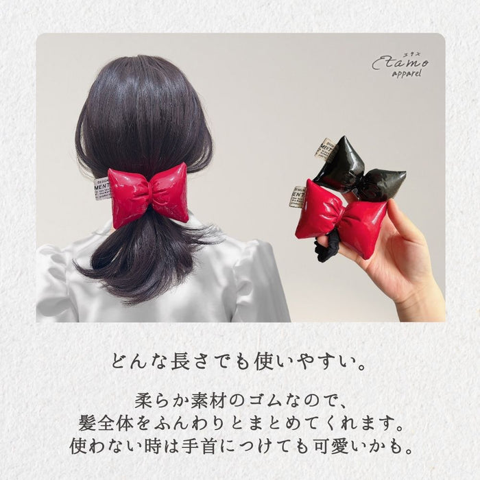 リボン ヘアゴム レッド シルバー ブラック
