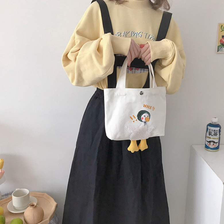 アヒル ミニトートバッグ ホワイト イエロー グリーン — Etamo