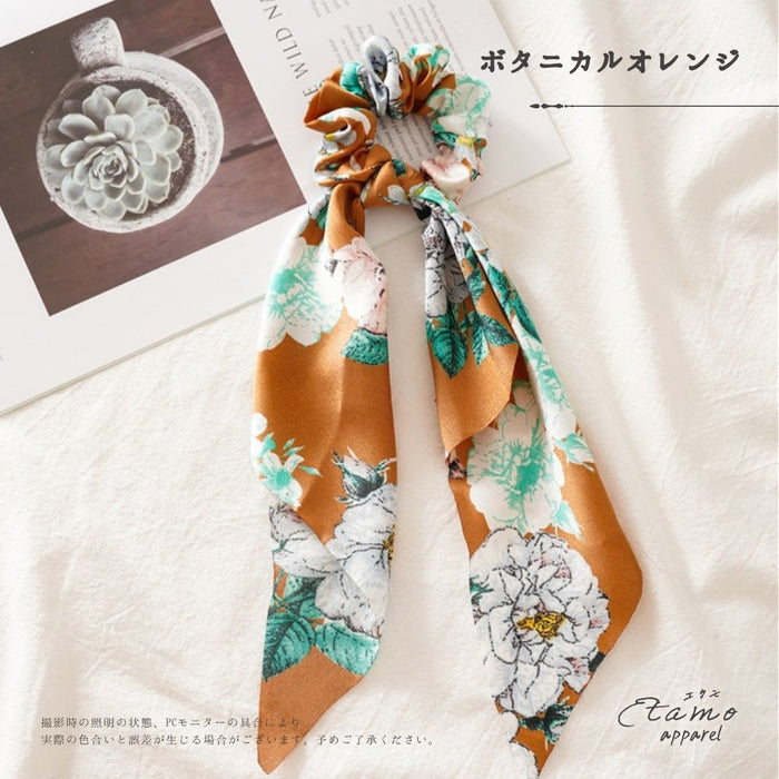 リボン シュシュ 花柄 ボタニカル ピンク オレンジ グリーン ブルー ブラック