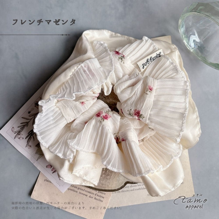 シュシュ 花柄 ホワイト ブラック