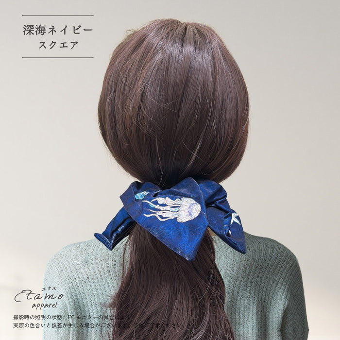 海月のシュシュ ホワイト ネイビー