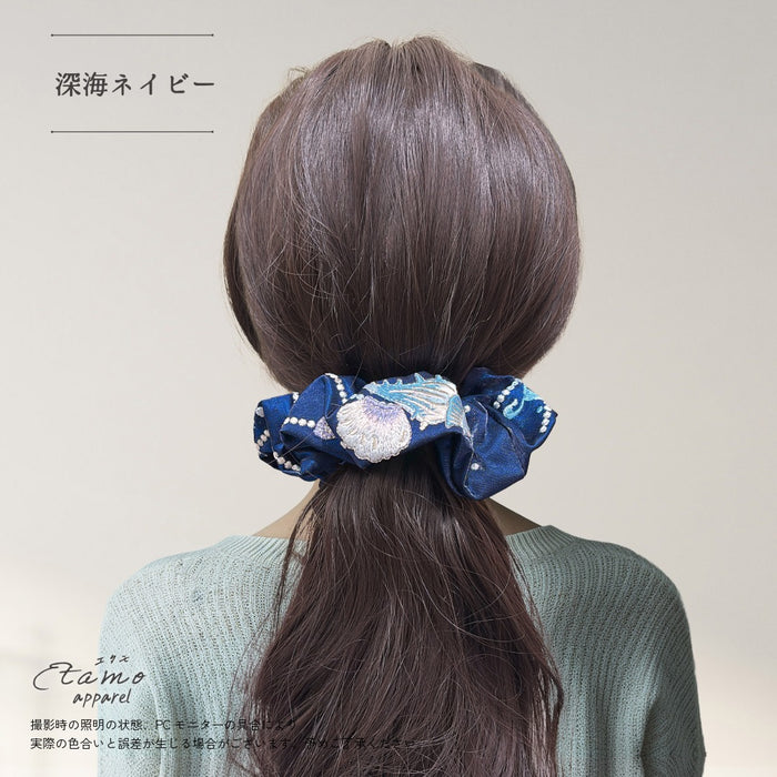 海月のシュシュ ホワイト ネイビー