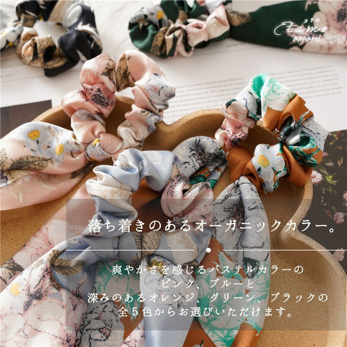 リボン シュシュ 花柄 ボタニカル ピンク オレンジ グリーン ブルー ブラック