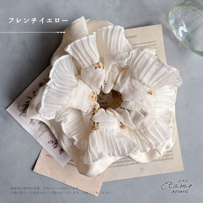 シュシュ 花柄 ホワイト ブラック