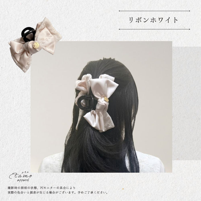 ヘアクリップ ダブルリボン ホワイト ブラック