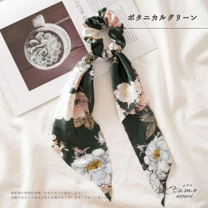 リボン シュシュ 花柄 ボタニカル ピンク オレンジ グリーン ブルー ブラック