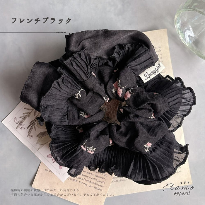 シュシュ 花柄 ホワイト ブラック