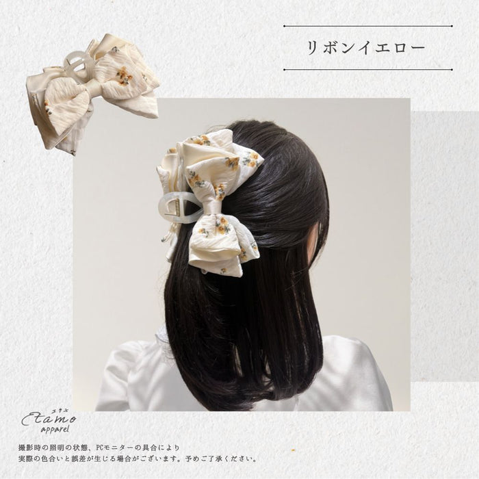 ヘアクリップ バンス リボン 花柄 オフホワイト