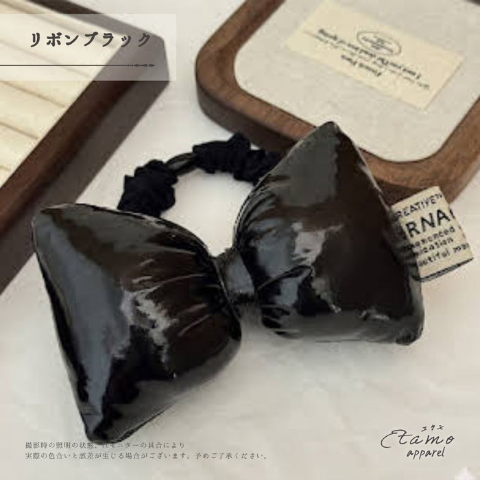 リボン ヘアゴム レッド シルバー ブラック