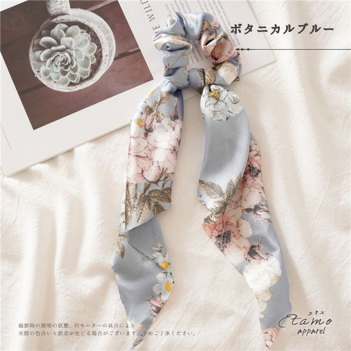 リボン シュシュ 花柄 ボタニカル ピンク オレンジ グリーン ブルー ブラック